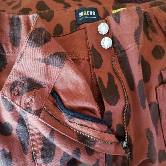 Maeve The Junie High-Rise Flare Stretchy Jeans Brown Motif Size 33 Animal Print - Picture 9 of 12